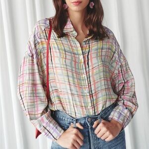 CeliaB EYRA Funky Colorful Plaid Button-Down Shirt Size Small